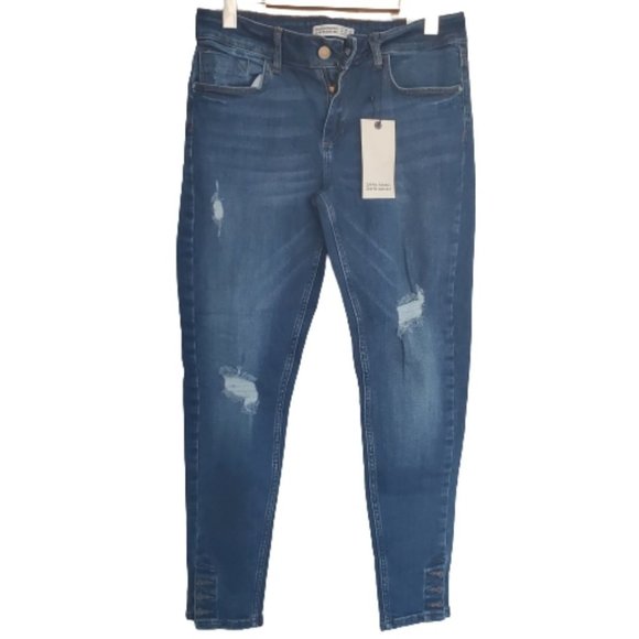 Zara Basic Denim Distressed Skinny Jeans 8 - Picture 2 of 8